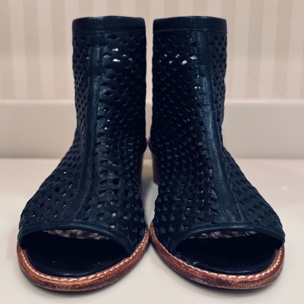 Loeffler Randall Black Leather Laser Cut Ankle Bootie - Picture 8 of 16
